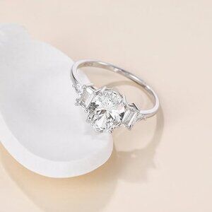 3CT 925 Sterling Silver Oval Cut Cubic Zirconia Engagement Ring Silver